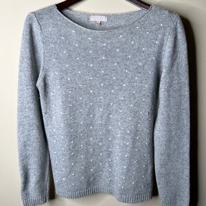 Women’s Cashmere Wool Grey Sweater. White Hearts. Made In Italy. Benedetta B.